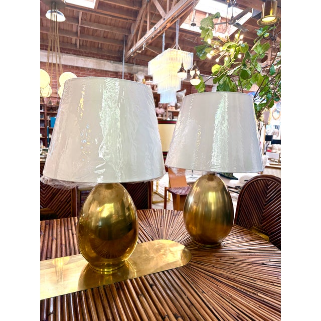 1970s Brass Table Lamps With Cream Fabric Shades - a Pair For Sale - Image 9 of 9