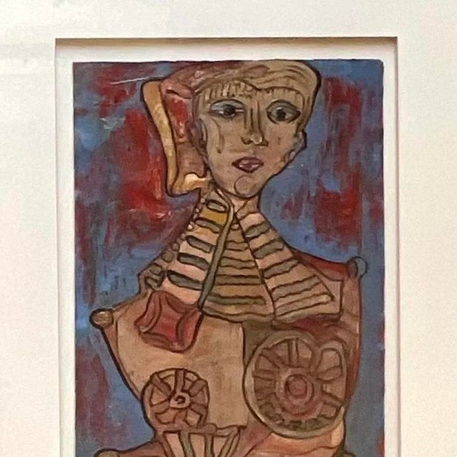 Vintage Boho Signed Original Oil Abstract Figural of Woman For Sale - Image 10 of 13