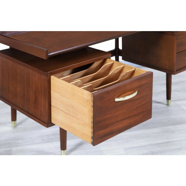 Drexel 1960s Vintage "Biscayne" Floating Top Walnut Desk by Drexel For Sale - Image 4 of 13