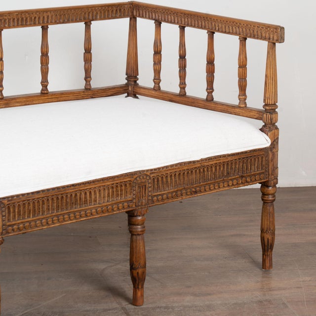 19th Century Swedish Gustavian Upholstered Carved Pine Bench Settee For Sale - Image 11 of 13