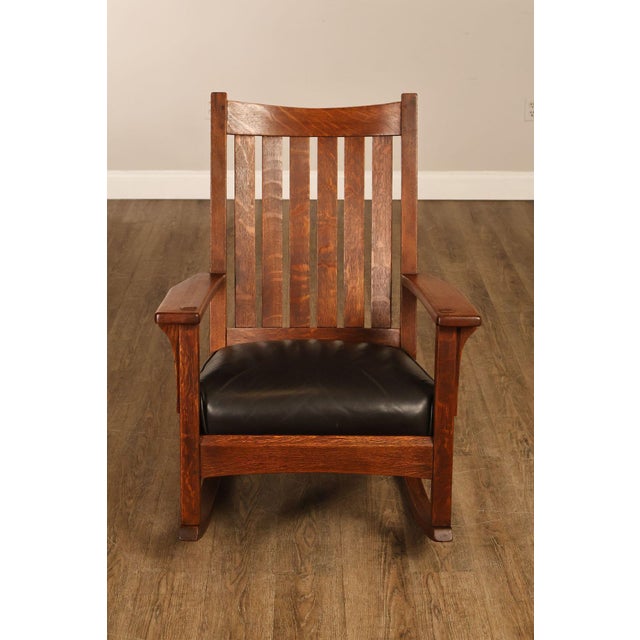 Antique L & J.G. Stickley Mission Oak Rocking Chair For Sale - Image 15 of 18