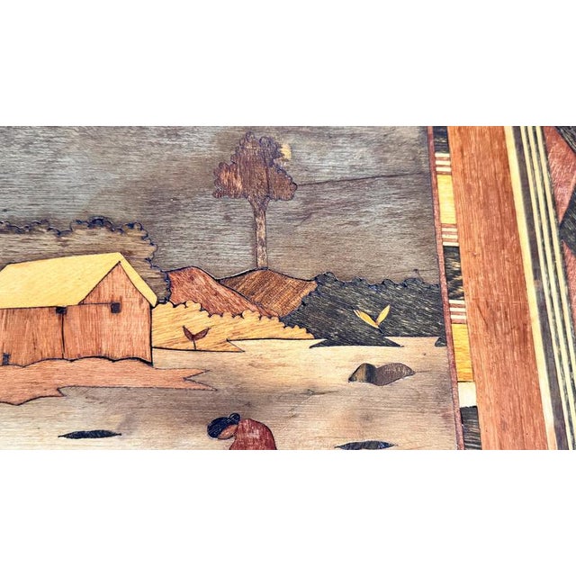 French Wooden Marquetry Tray with Craftwork Winter Scene, 1950s For Sale - Image 12 of 16