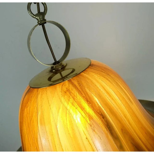 Mid-Century Modern Vintage Pendant Lamp in Amber Color, Acrylic and Brass, 1970s For Sale - Image 3 of 11