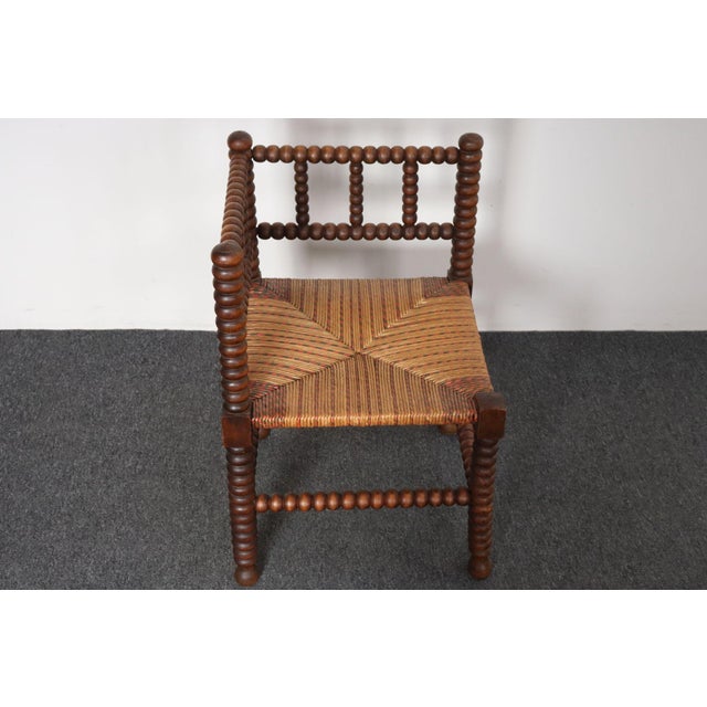 Diminutive Antique French 19th Century Bobbin Corner Chair With Rush Seat For Sale - Image 4 of 18