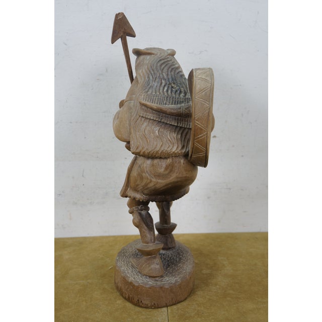 Mid 20th Century Mid 20th Century Ecuadorian Folk Art Carved Mahogany Inca Warrior Sculpture Statue 19" For Sale - Image 5 of 16