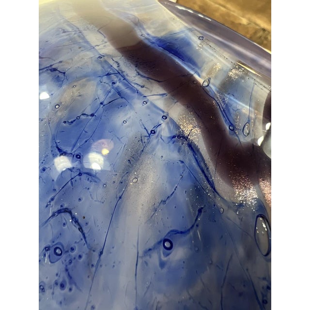Late 20th Century Large Vase Blue Mouth Blown Art Glass Sea Scape Gold Dust vintage 12.5" For Sale - Image 9 of 16