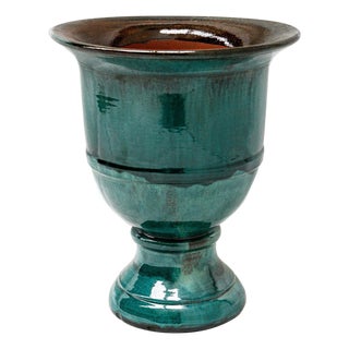 Ceramic Anduze Jar in Petrol Glaze For Sale
