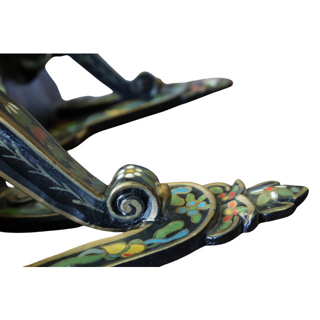 Wood Pair of Vintage Indian Hand-Painted Floral Wood Wall Bracket Shelves For Sale - Image 7 of 15
