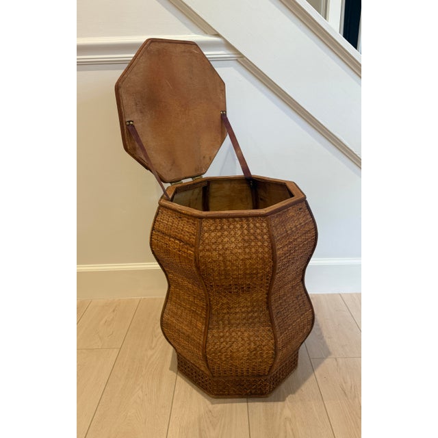 Rattan and Caning Hexagonal Side Table With Storage For Sale - Image 10 of 11