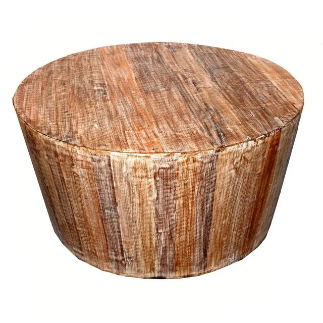 Rustic Solid Wood Handmade 36" Round Tapered Sides Barrel Coffee Table For Sale - Image 4 of 6