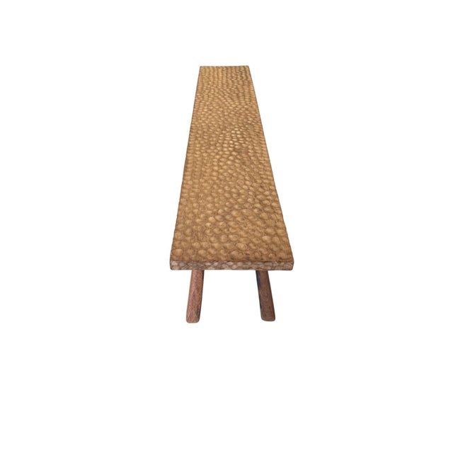 Not Yet Made - Made To Order Solid Teak Wood Bench With Hand-Hewn Detailing and Sculptural Leg Form For Sale - Image 5 of 7