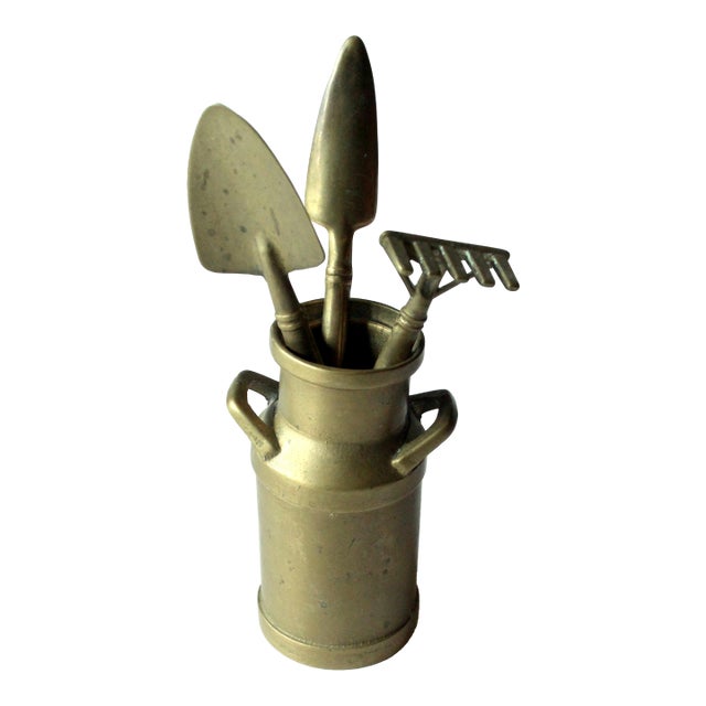 Mid Century Miniature Brass Bonsai Gardening Set - Set of 4 For Sale