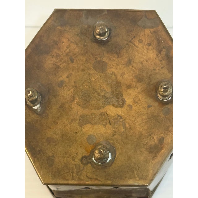 Vintage Hand-Hammered Brass Hexagonal Incense Censer Box For Sale - Image 12 of 12