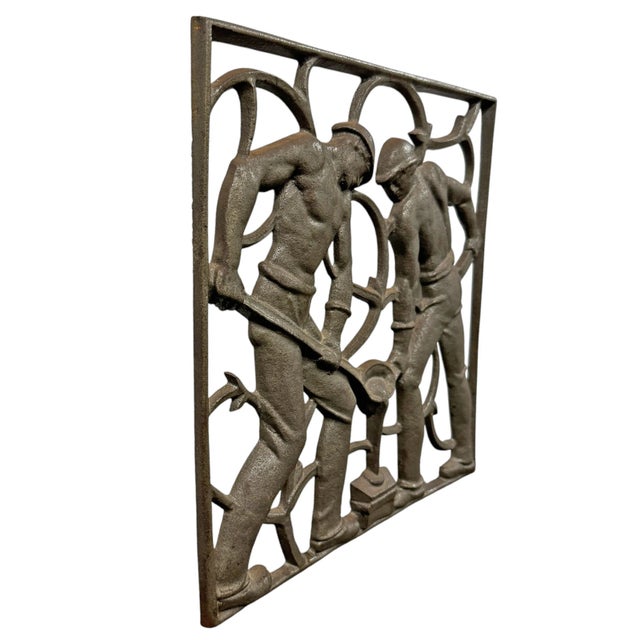 Art Deco Art Deco Cast Iron Foundry Workers Panel For Sale - Image 3 of 9