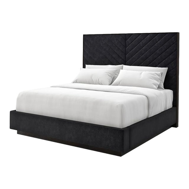 Black Chevron Tufted Upholstered King Bed For Sale