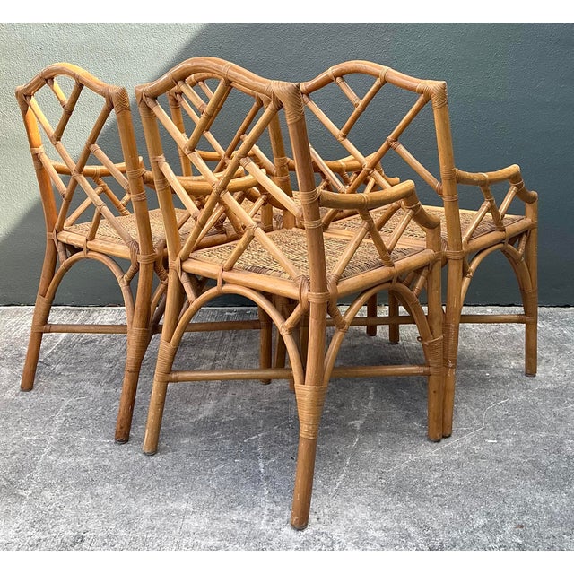 Vintage Chinese Chippendale Rattan Dining Chairs - Set of 4 For Sale - Image 4 of 12