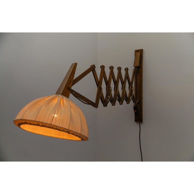 Mid-Century Modern Scandinavian Scissor Wall Lamp in Wood and Fabric, 1960s For Sale - Image 3 of 18