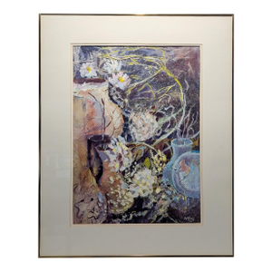 Late 20th Century Original Athy Mixed Media Decoupage Still Life Floral Painting