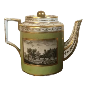 1800 Antique Paris Porcelain Coffee or Tea Pot Decorated with en Grisaille Landscape