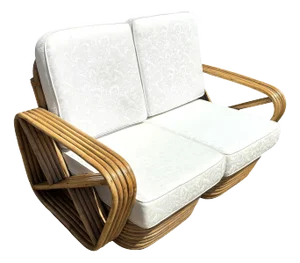 Restored Frankl Style Rattan 5-Strand Square Pretzel Setional Settee Sofa