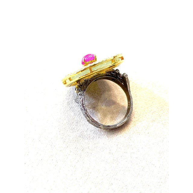 Not Yet Made - Made To Order Bochic “Orient” Jade, Ruby & Diamond Dome Ring Set 18k & Silver Size 4.5 For Sale - Image 5 of 8