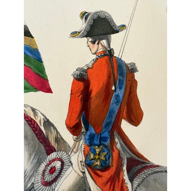 Striking antique French military lithograph depicting members of the famed Swiss Guards regiment during the reign of Louis...