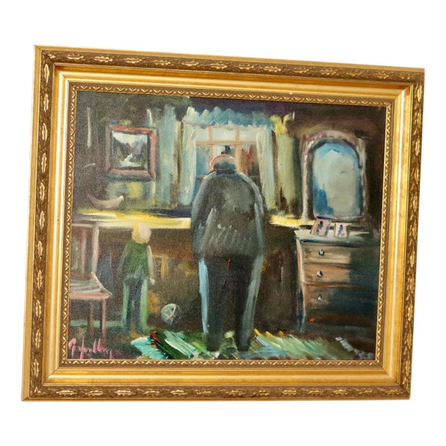 Göte Lundberg, Looking Through the Window, 1960s, Oil on Canvas, Framed For Sale