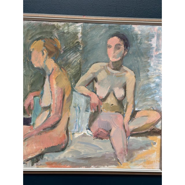 European Artist, Two Models, 1971, Oil on Canvas For Sale - Image 4 of 15