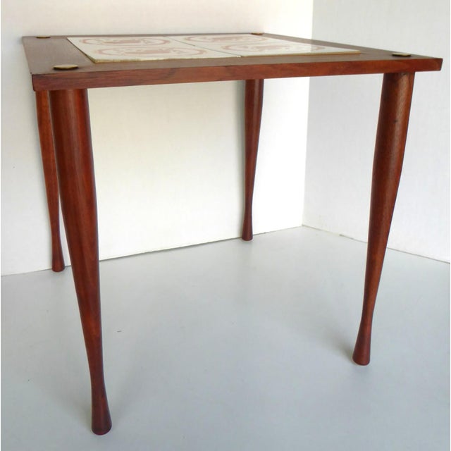 Mid-Century Modern Attributed Georges Briard Mid Century Modern Small Wood Side Table W. Tile Top. C. 1969 For Sale - Image 3 of 16