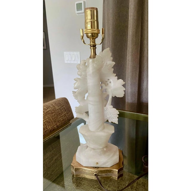 Antique White Single Italian Bird Branch Alabaster Table Lamp For Sale - Image 8 of 13