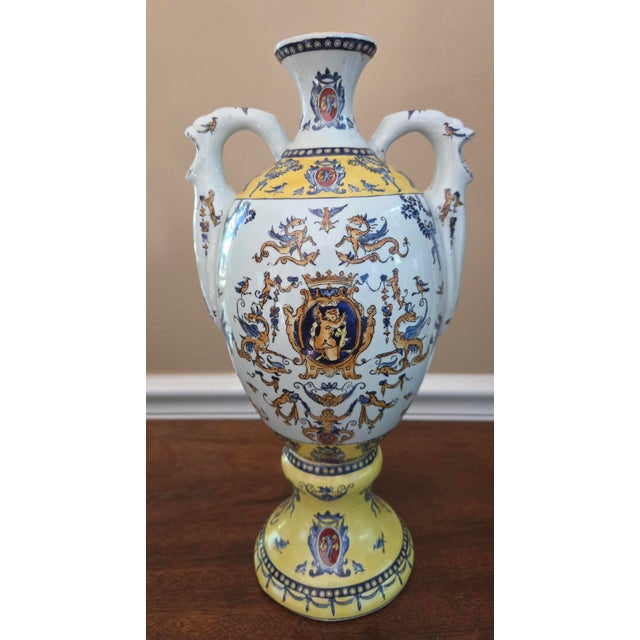 Enhance your home decor with this stunning ceramic vase crafted in the iconic style of the historic Faïencerie de Gien of...