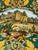 Beautiful classic Italian glazed pottery large oval platter with yellow blue and green landscape having marvelous details....