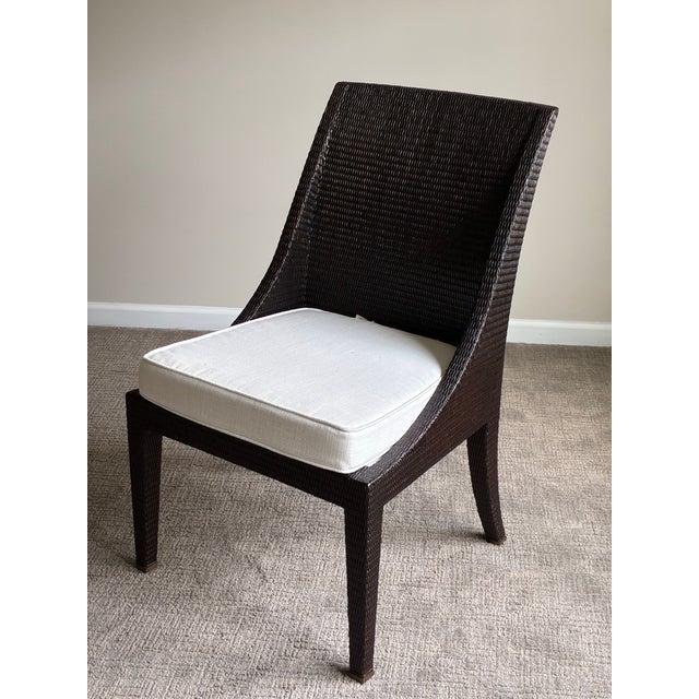 Late 20th Century Late 20th Century McGuire Woven Rattan Side Dining Chair With Ivory Cushion For Sale - Image 5 of 6