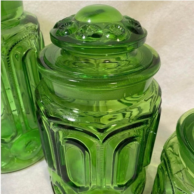 Glass Vintage Emerald Green Glass Kitchen Cannister Set of Four For Sale - Image 7 of 7
