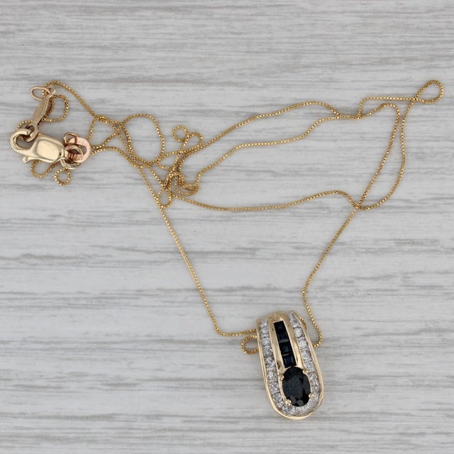 0.88ctw Sapphire Diamond Pendant Necklace 14k Yellow Gold 19" Box Chain For Sale In Greensboro - Image 6 of 6
