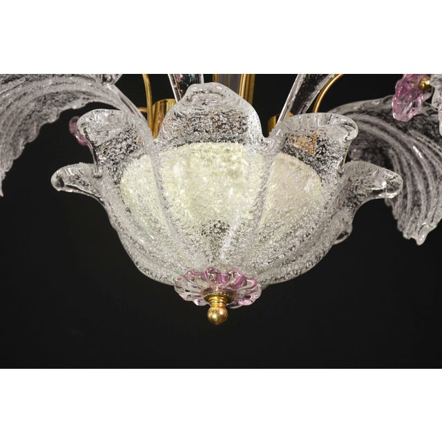 Charming Vintage Venetian Chandelier, Pink Flower Murano Glass, 1970s For Sale - Image 9 of 15