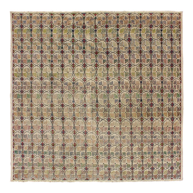 Squared Size Mid-Century Modern Rug With Circular Pattern in Variety of Colors 6'6 X 6'8 For Sale