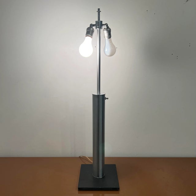 Mid-Century Modern Walter Von Nessen 3-Way Switch Brushed Steel Table Lamp For Sale - Image 3 of 13