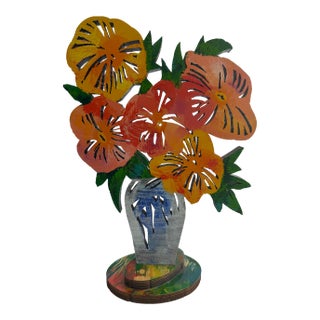 1990s David Gerstein Limited Edition #40/295 Painted Wood Flower Sculpture, Signed For Sale