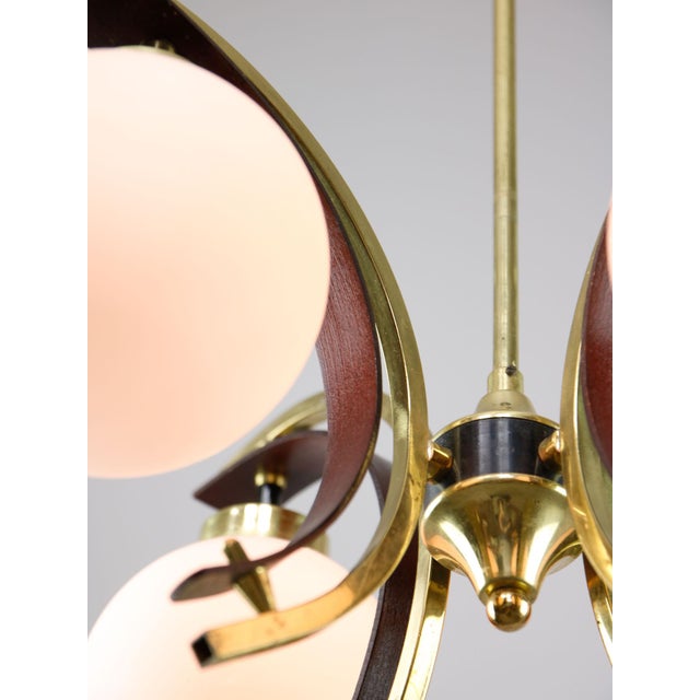 Mid-Century Modern Mid-Century Modern Italian Brass and Opaline Chandelier For Sale - Image 3 of 17