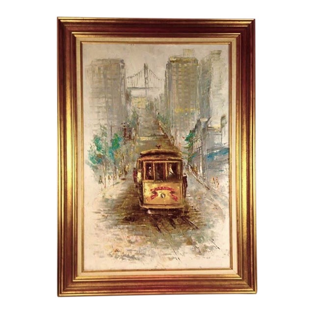 Parker Oil on Canvas Mid Century Modern Haight Asbury Summer of Love San Francisco Oil on Canvas Street Scene Signed, Framed For Sale