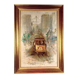 Parker Oil on Canvas Mid Century Modern Haight Asbury Summer of Love San Francisco Oil on Canvas Street Scene Signed, Framed
