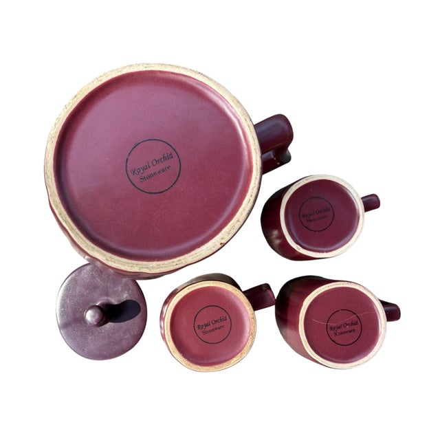 Vintage Royal Orchid Stoneware Burgundy Coffee Service, Postmodern Ribbed Design - 5 pcs For Sale In Portland, ME - Image 6 of 7
