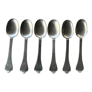 17th Century English Provincial Silver Spoons With Protective Red Suede Covering - Set of 6 Spoons