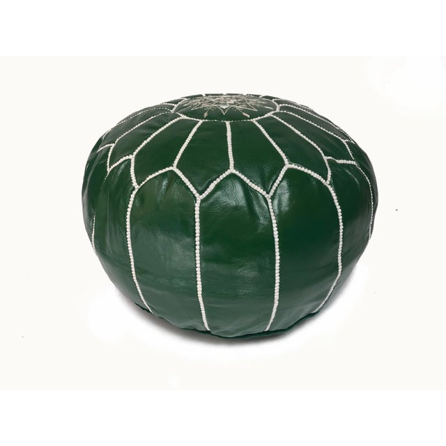Green Moroccan Green Leather Pouf Cover For Sale - Image 8 of 8