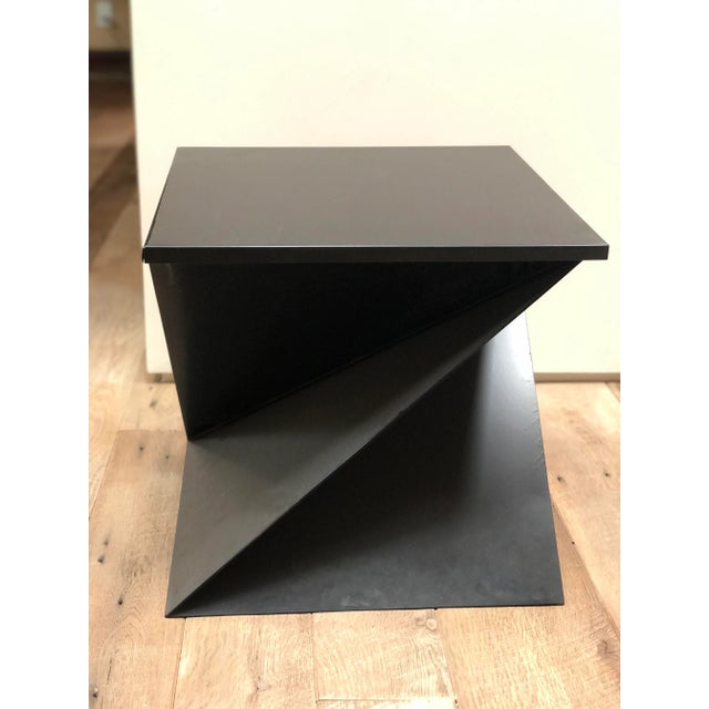 1980's Pair of Matte Black Geometric Metal Side Tables For Sale - Image 4 of 10