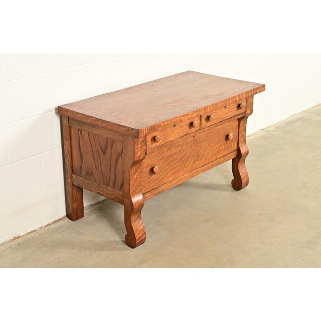 Widdicomb Antique American Empire Carved Tiger Oak Lowboy Dresser, Circa 1900 For Sale - Image 4 of 11