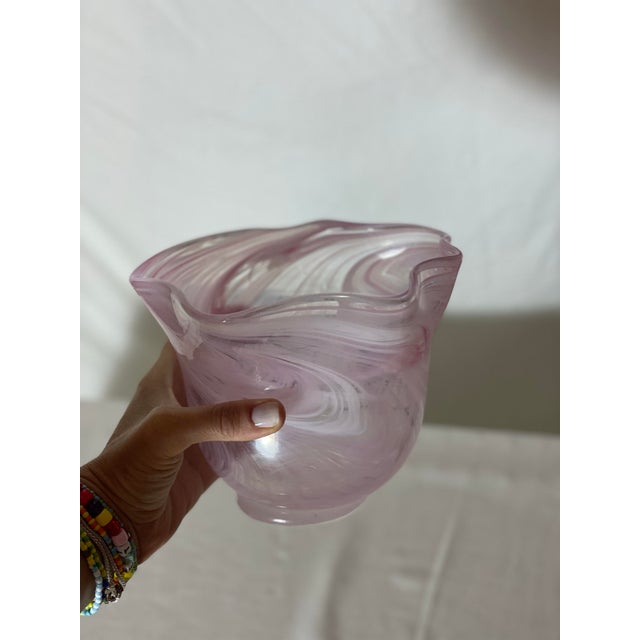 1970s Pink Swirl Glass Vessel Vase For Sale - Image 4 of 5