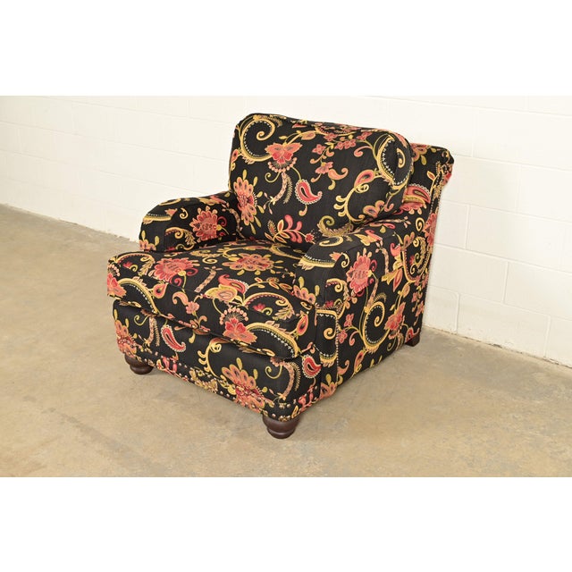 Late 20th Century Smith Brothers of Berne Contemporary Lounge Chair and Ottoman in Paisley Upholstery For Sale - Image 5 of 14