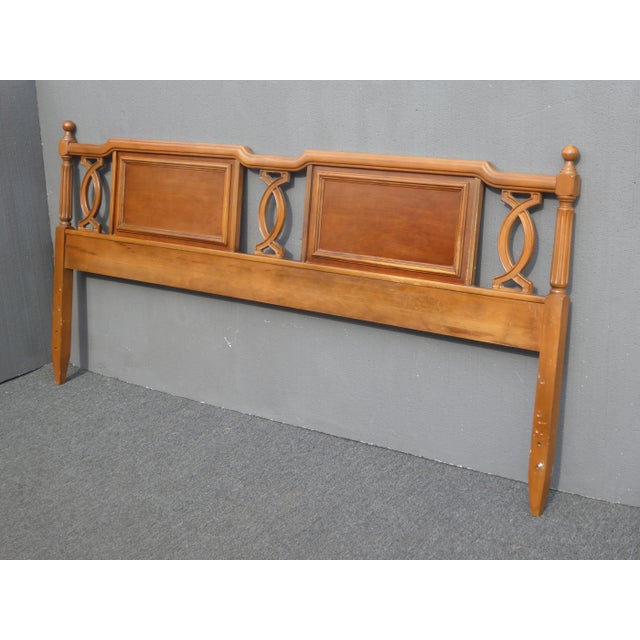 1950s Mid Century Modern Solid Cherry Wood King Headboard For Sale - Image 4 of 13